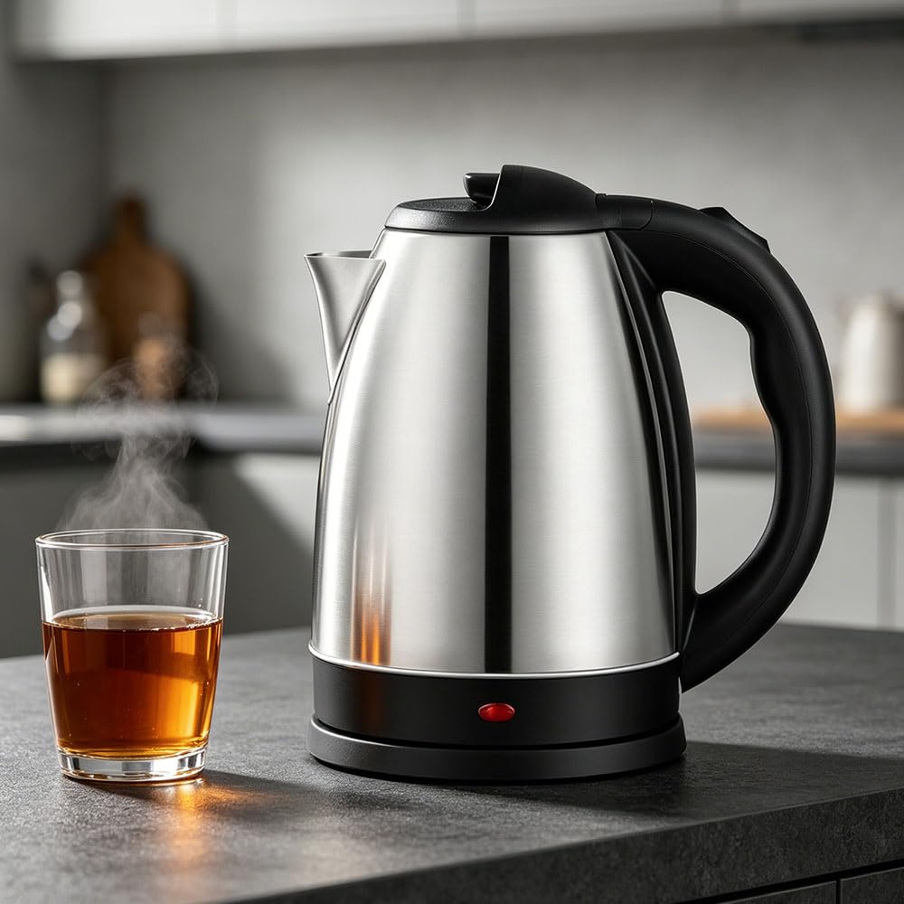 Stainless Steel Electric Kettle 2L, 1500W Fast Boil Water Kettle with LED Indicator, Auto Shut-Off & Boil-Dry Protection for Home, Office & Travel