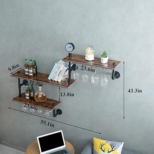 Miniatura 3 de MAIKAILUN Estante para vinos, esquina de 3 niveles, para colgar en la pared, estantes flotantes para licor de mini bar con soporte de vidrio para