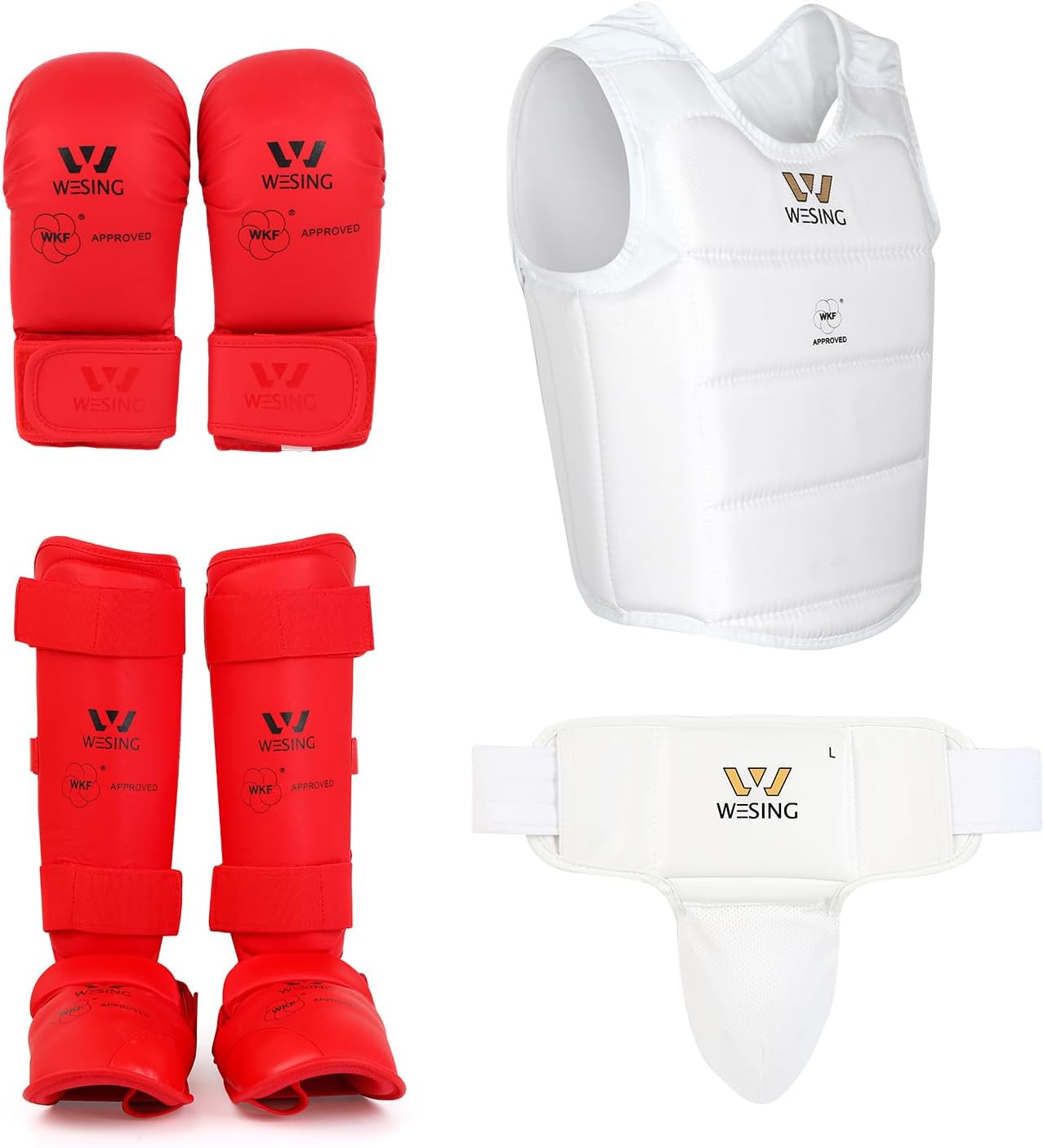 Wesing Karate Protective Gears Set with Chest Guard Gloves Groin Protection and Shin Instep Guard for Men
