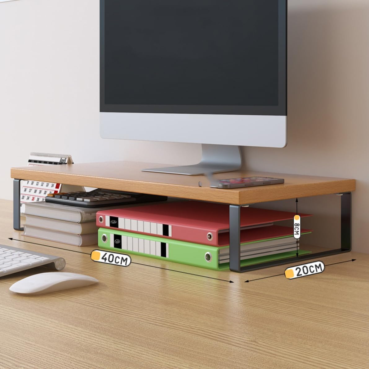 机上台 木製 モニター台 卓上 コンピュータモニタースタンド ヴィンテージ モニタースタンド キーボード収納 木製 キーボード収納