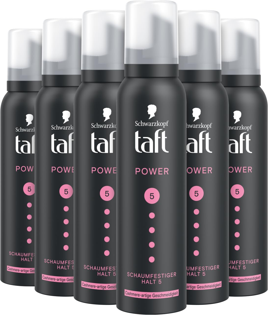 Schwarzkopf TAFT Power Cashmere - Espuma fijadora (6 x 150 ml), grado de sujeción 5, espuma para cabello seco y dañado, mousse para el cabello con suavidad cachemira, fórmula vegana