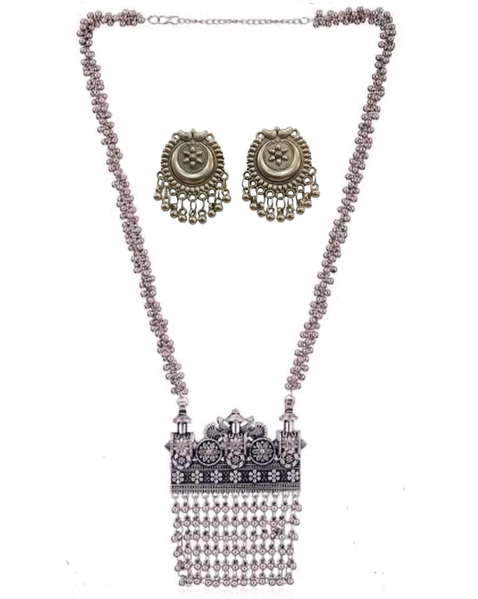OKU 1 Long Oxidised Necklace With Earrings for women Girls | Afghani Jewellery Set Light Weight | Traditional Design Big Pendant | Birthday Gifts (B0CLJ4SJBY) Amazon Price History, Amazon Price Tracker