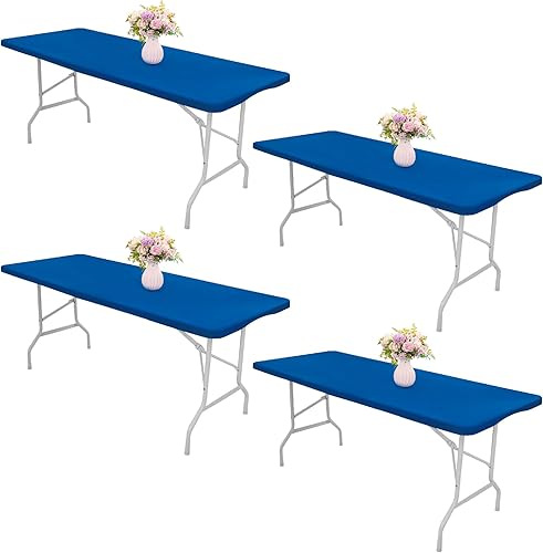 Paquete de 4 manteles de elastano, para mesas plegables de 8 pies, para fiestas en interiores y exteriores (96 x 30 pulgadas, azul)