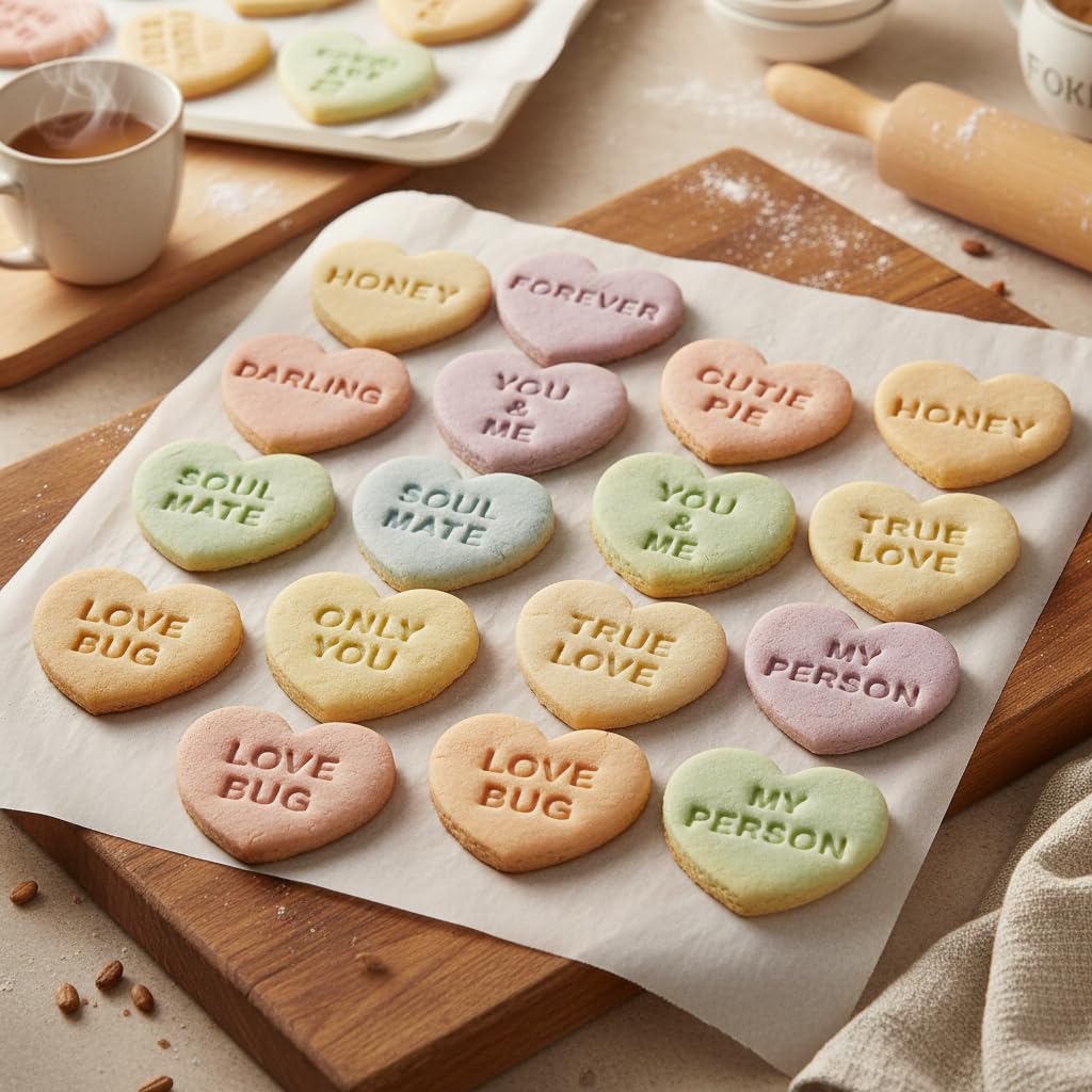 BAKERLOGY Lot de 10 emporte-pièces Cœur avec messages romantiques – Jolis cœurs d’amour pour la Saint-Valentin, mariages, fiançailles, anniversaires & biscuits à thème amour