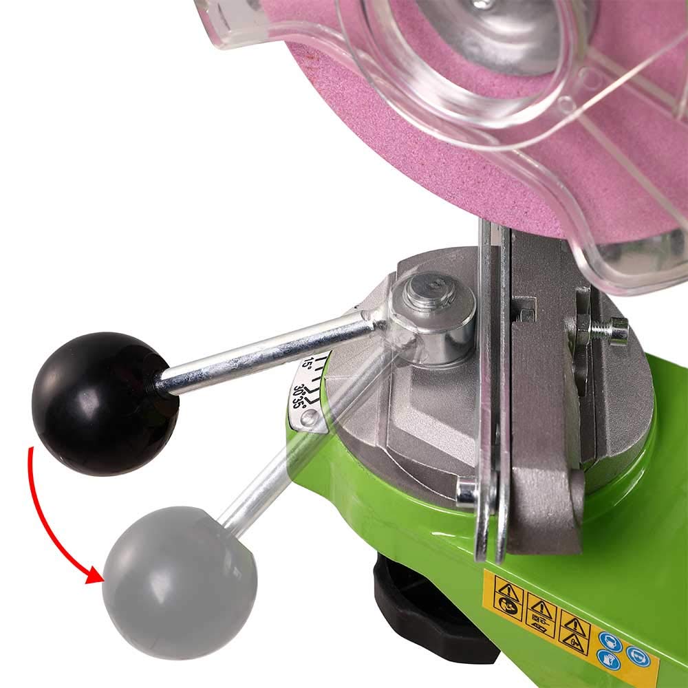 Bakaji - Afilador de cadenas eléctrico de banco para cadena de motosierra, con apriete automático y ángulo de afilado ajustable, potencia 230 W, 3000 rpm, 2 discos 145 mm incluidos