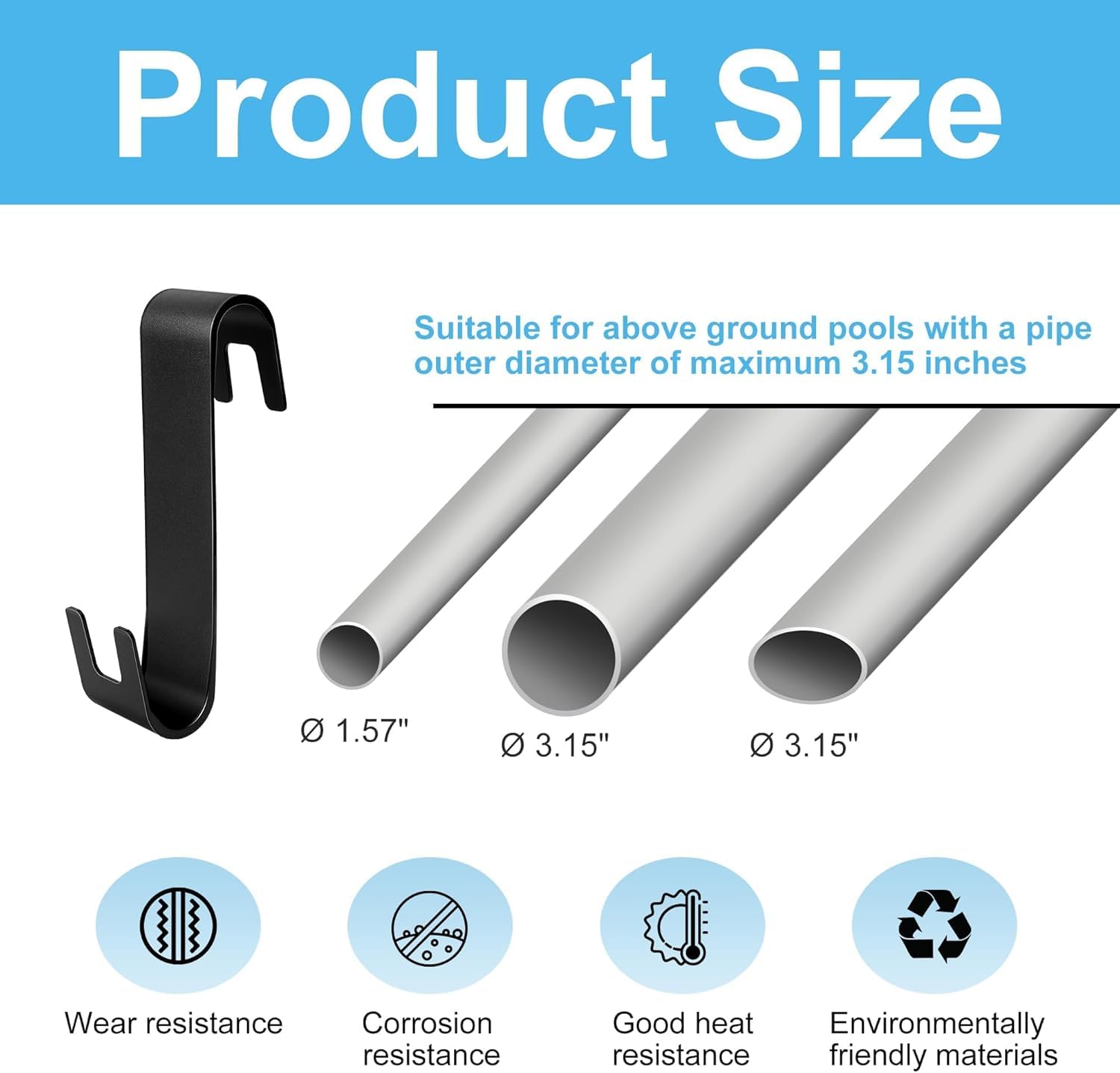 GIONAR Supporto per retino, 4 pezzi, per piscine, accessori per piscina, retino, supporto per retino, gancio regolabile per recinzioni telescopiche, skimmer, accessori per piscina, attrezzi da