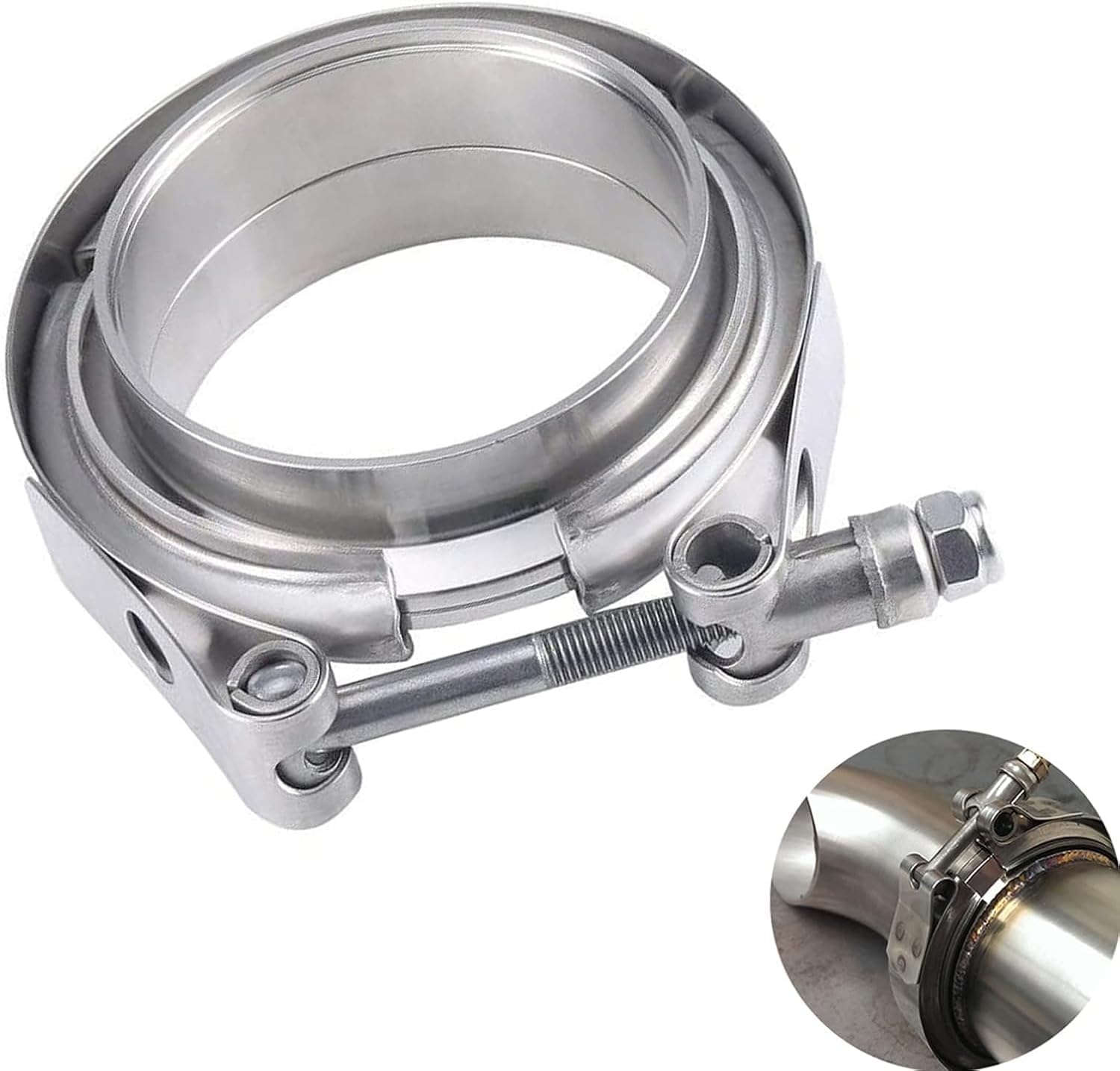 2 Inch Stainless Steel Exhaust V Band Clamp Male Female Flange Assembly, 2 Inch V Band Clamp with Flanges for Turbo Downpipes Exhaust Systems (2 inch)