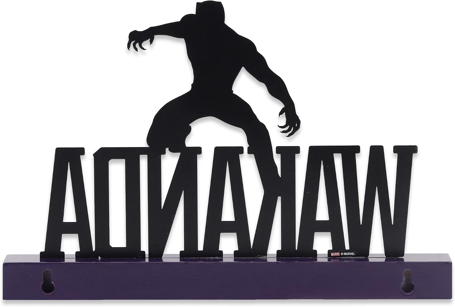Marvel Avengers Wakanda Forever Tabletop Decor - Black Panther Metal Silhouette on Purple Wood Base
