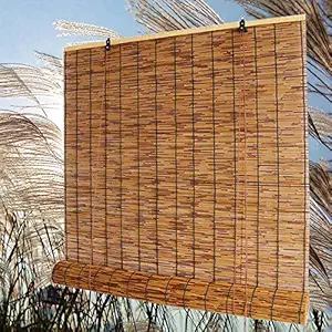 Natural Bamboo Blinds Roller Shade,Sun Shades for Outdoor/Indoor, Natural Reed Curtain, UV Protection Waterproof Breathable Roll Up Blinds, 28