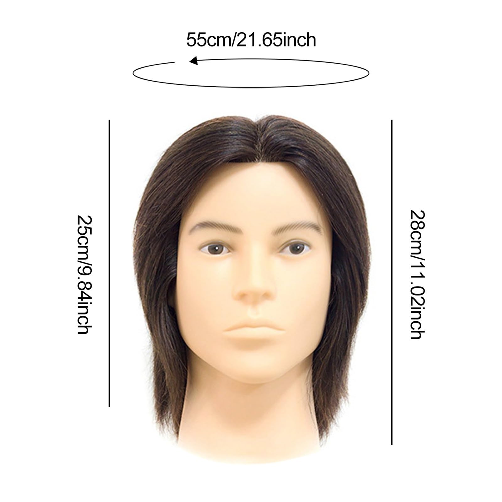 Męska Głowica Treningowa Fryzjerska Z Manekinem Prawdziwych Włosów Akcesoria Fryzjerskie Do Autentycznego Cięcia Modelu Trwałej Ondulacji(Height 28cm)