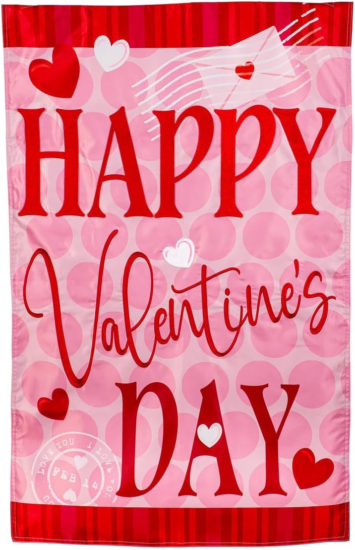 Evergreen Flag Valentine's Day House Flag, 28x44 Inches Valentines Wecome Flag, Outdoor Large Garden Flag, Valentines Decoration for Yards and Gardens (Happy Valentine's Day Hearts)
