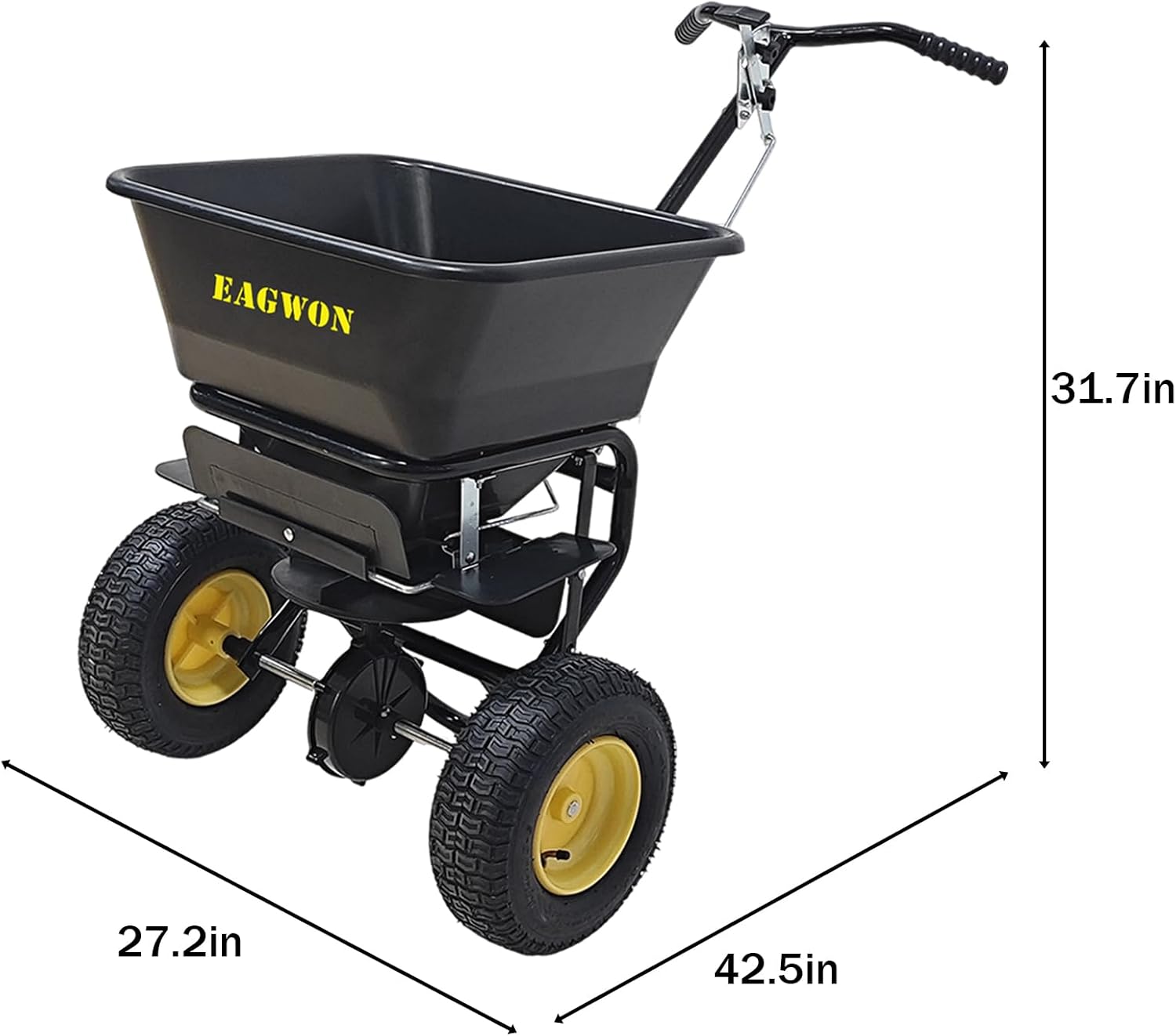 Salt Spreader, Walk-Behind Push Broadcast Spreader - Commercial All Season, 100lb Capacity, 13in All-Terrain Pneumatic Tires, Grate/Cover/Enclosed Gearbox, for Seed/Fertilizer/Salt/Snow Melt