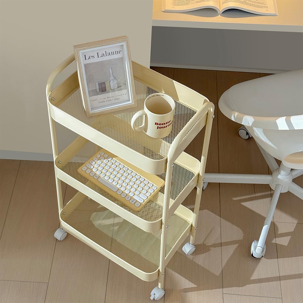 Baby Diaper Caddy Organizer Cart - Multifunction 3 Tier Rolling Cart Lightweight Utility Baby Essentials for Nursery Storage Mobile Utility Cart for Nursery, Kitchen, Bathroom, Craft Room (Yellow)