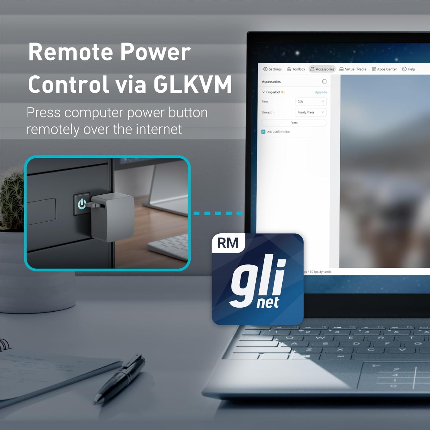 GL.iNet Comet PoE (GL-RM1PE) Remote KVM Control Over Internet - PoE/Type-C Dual Power Option&Fingerbot - Remote PC Power Control