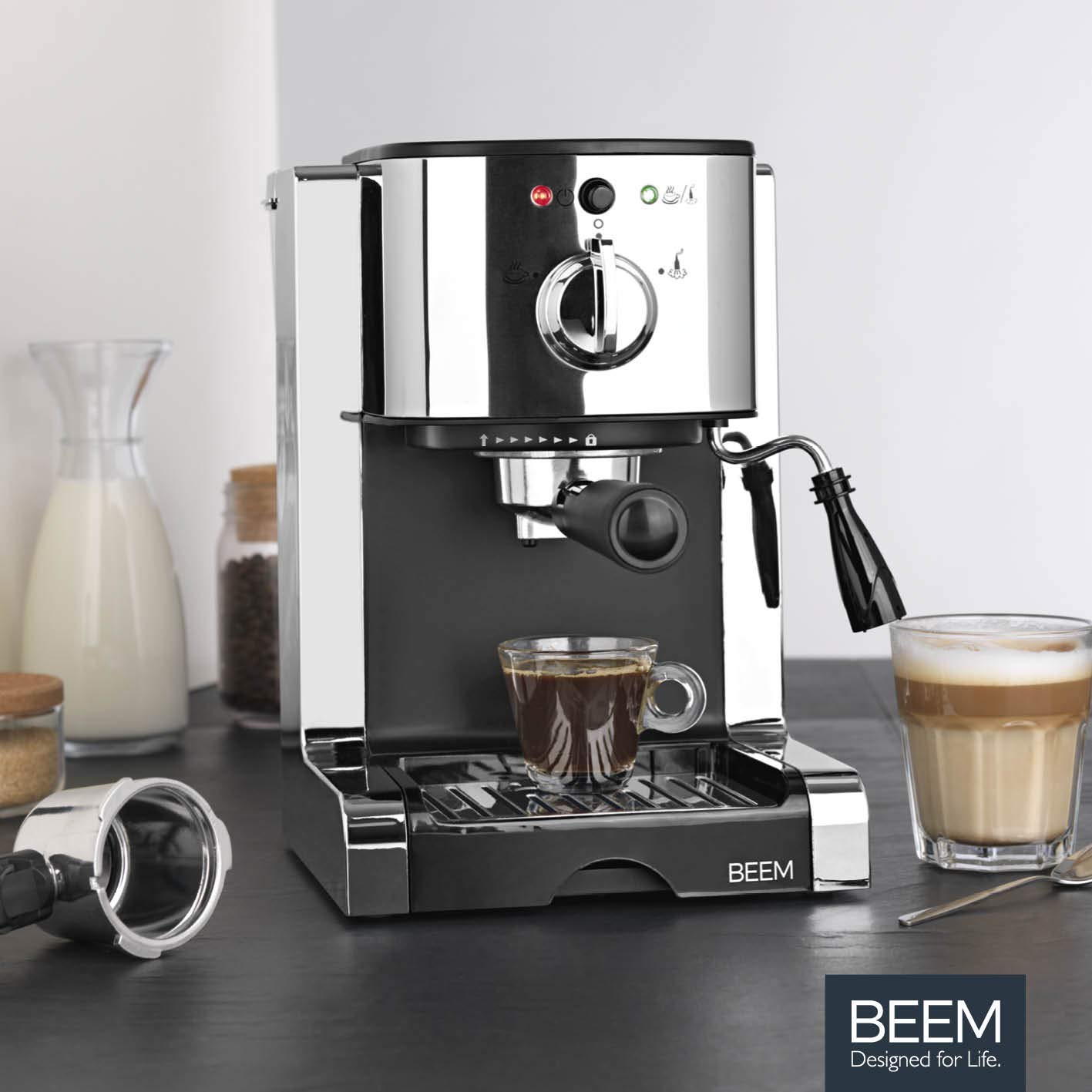 BEEM Espresso-Siebträgermaschine 20 bar Milchschaumdüse Kapseln Pulver Pads