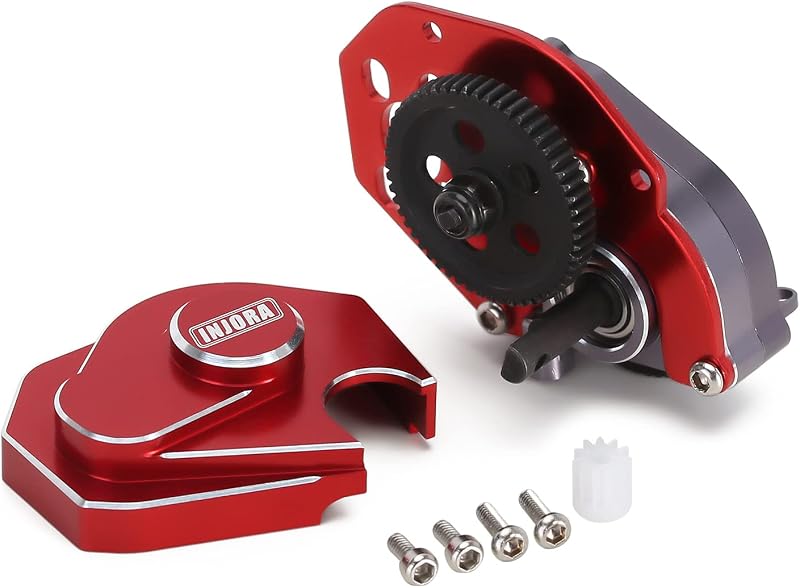 INJORA Caja de cambios de transmisión completa de aluminio CNC para SCX24 AX24, rojo