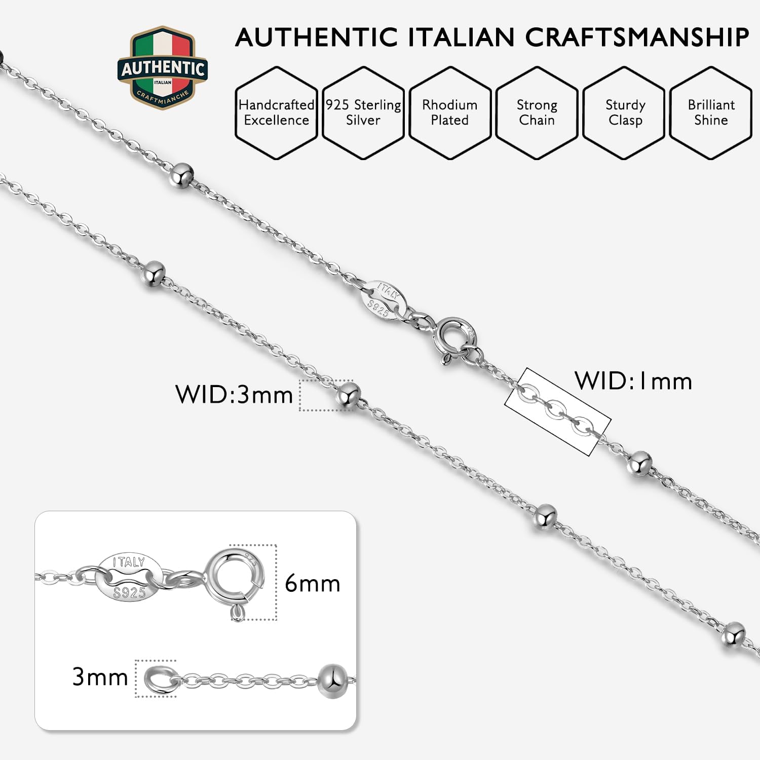 Italian 1mm 925 Sterling Silver Bead Station Satellite Cable Chain Necklace for Women, 18K Gold Plated Nickel-Free & Hypoallergenic, Thin & Dainty & Sturdy Jewelry, 16 18 20 22 24 Inch - Image 6