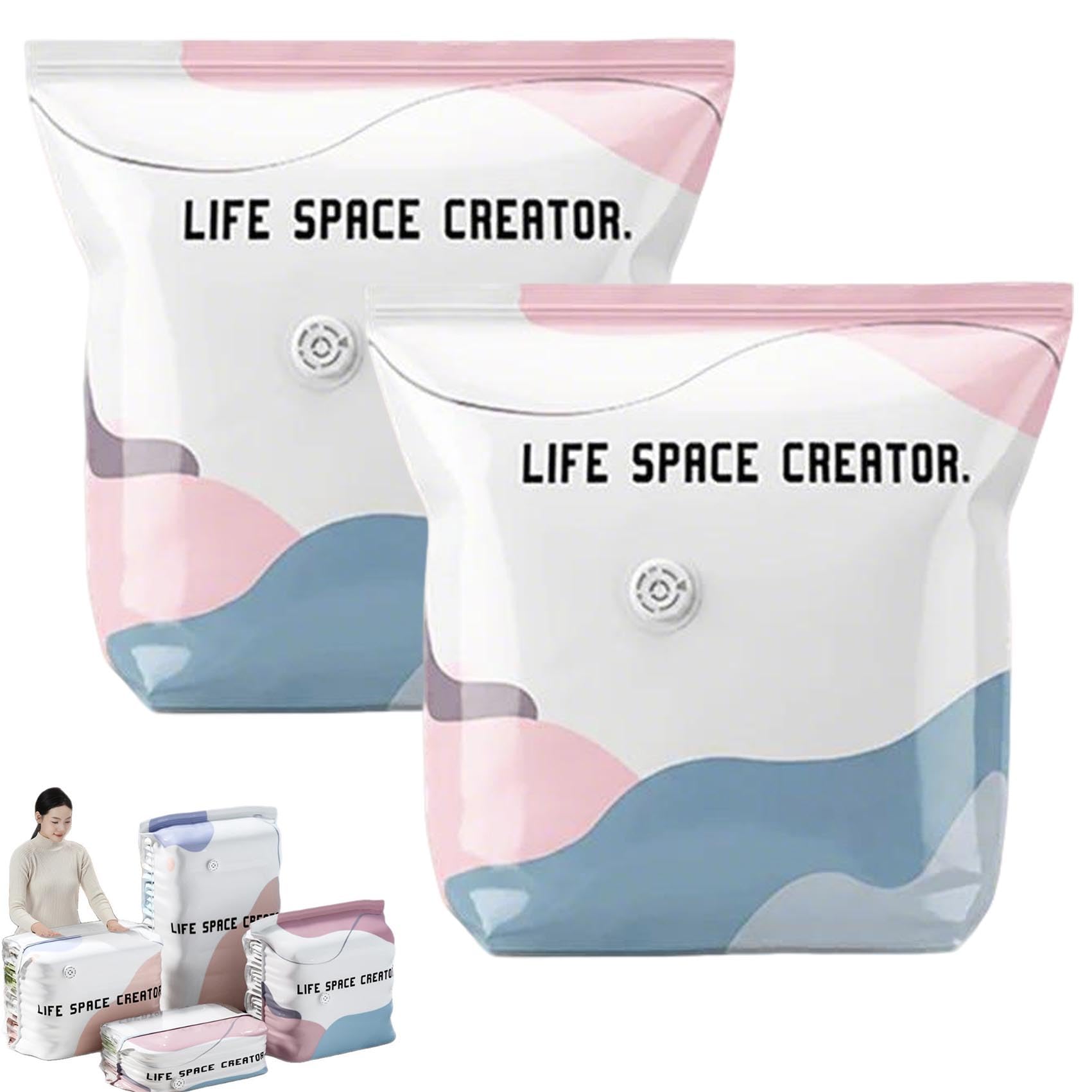 Life Space Creator Storage Bags No-Pump 3D Vacuum Storage Bags,80*100*32cm Large Reusable Vacuum Pack Bag,Airtight Moisture Proof Compression Bag for Comforters,Blankets,Clothes,Travel (2pc/70x50x32)