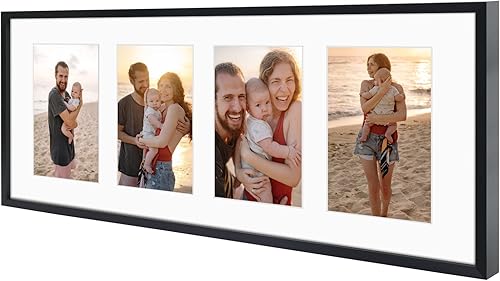 Miniatura 6 de Golden State Art, Marco de aluminio para collage de 4 x 6, muestra imágenes de 6 x 4 con 4 aberturas o una foto de 8 x 20 pulgadas, cristal real,
