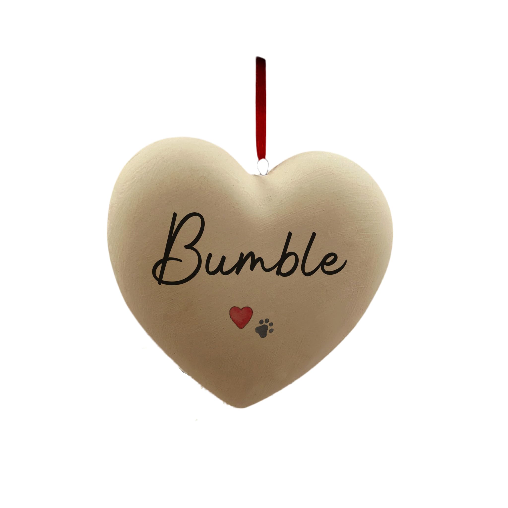 Image Industry Red Personalised Paw Print Heart Ornament – Custom Pet Name Ceramic Hanging Decoration – Dog Lover Gift