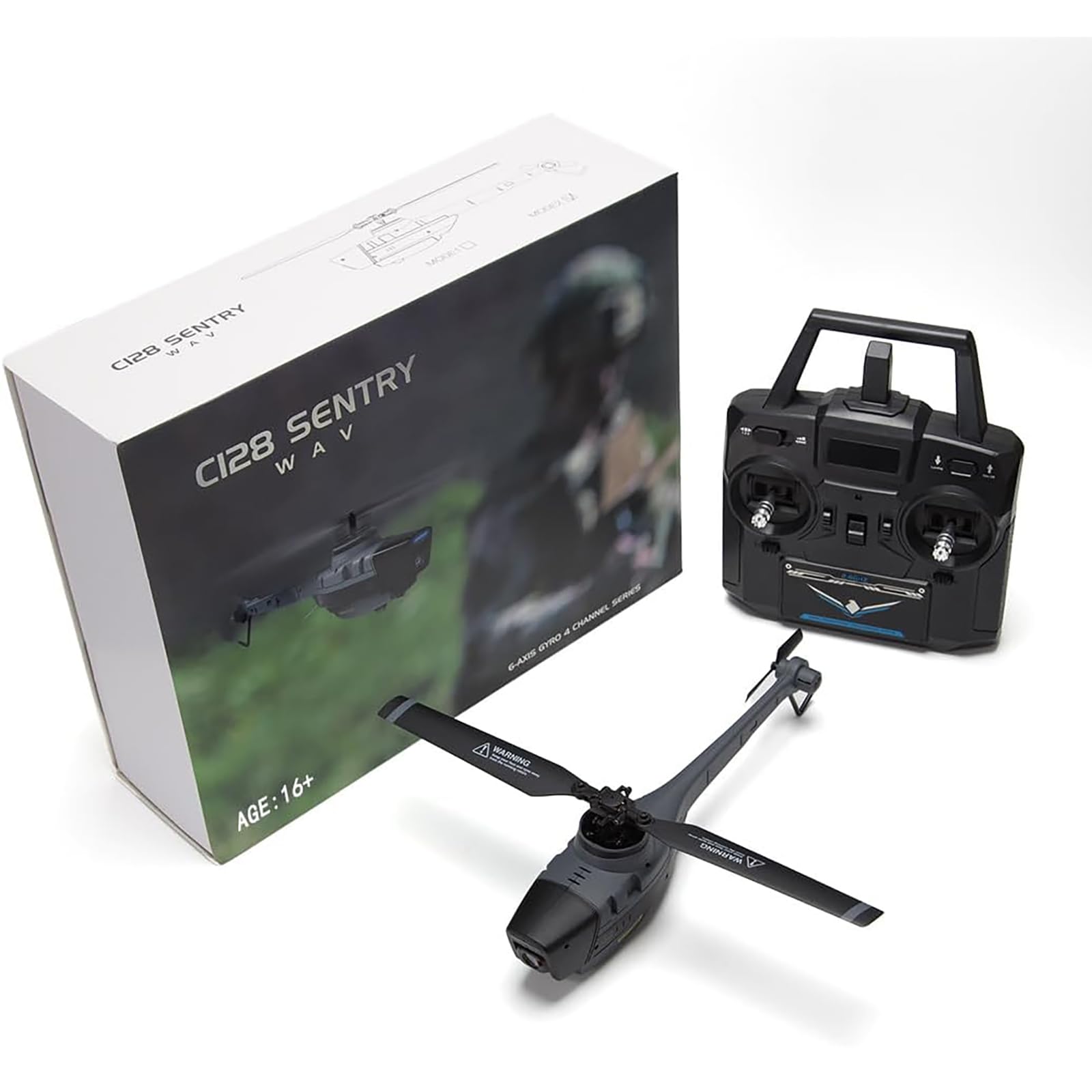 Generico Elicottero RC C128 con Telecamera 1080P | Drone Telecomandato 4CH Ricognizione Aeromobile Militare Elicottero Modello, Decollo con un Tasto - RTF