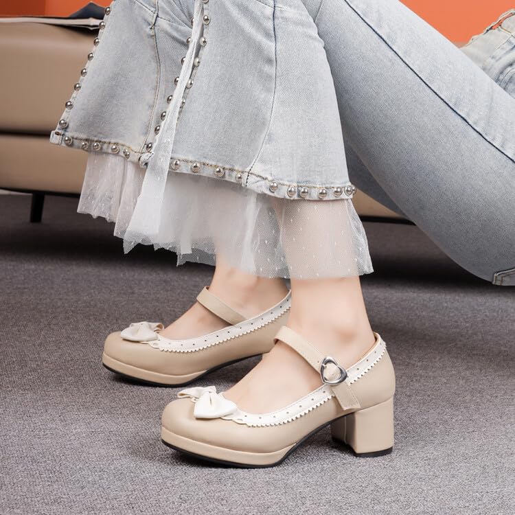 Women's Lolita Ruffles Bows Square Heel Platform Mary Janes Pumps3