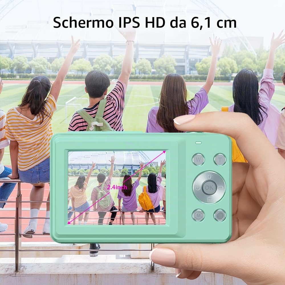 Videocamera Digitale Portatile 1080P Videocamera 44MP Messa A Fuoco Automatica 2.5 Schermo IPS Zoom Digitale 16X Rilevamento Volti Anti-Vibrazione Cattura Sorriso
