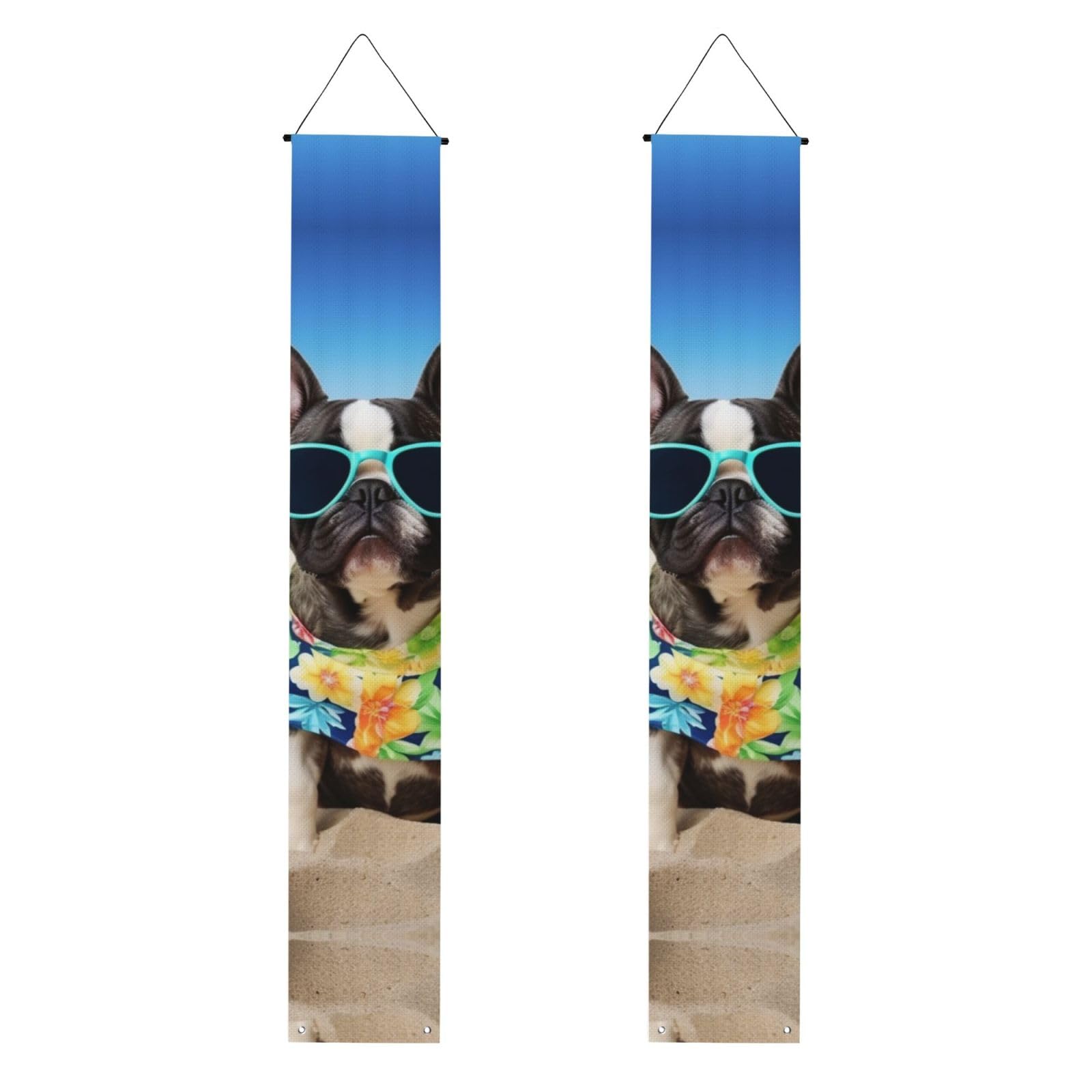french bulldog summer Porch Banner 2PCS, Summer Hanging Flag Party Porch Sign Front Door Hanging Decorations for Indoor Outdoor Holiday Yard Decor Wall Backdrop 71 x 12 Inch