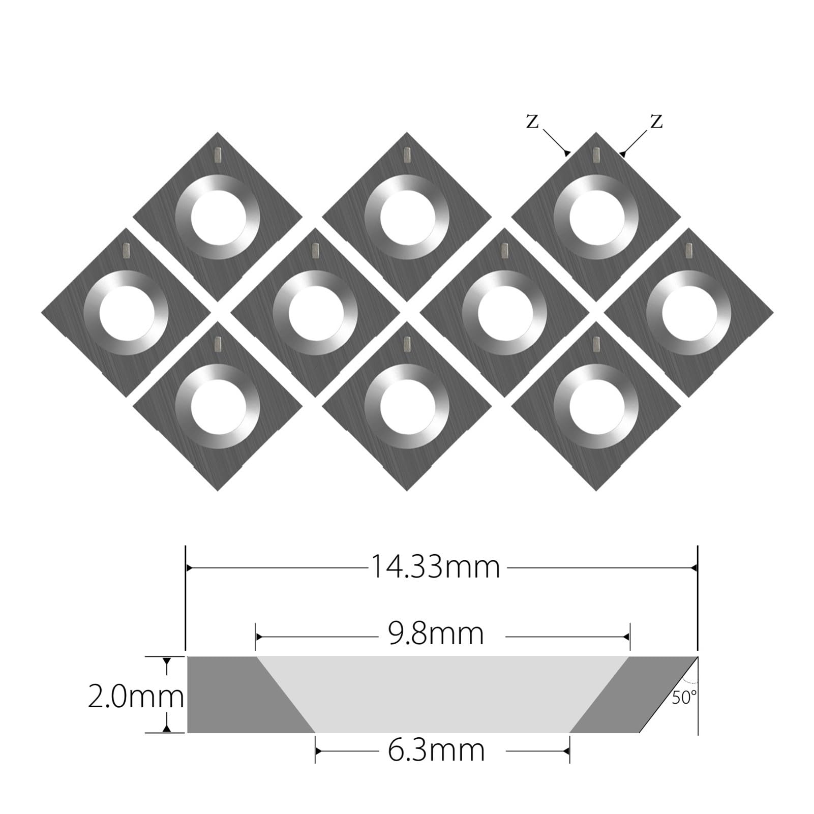 Inserti di Ricambio in Metallo Duro 10 Pezzi 14,33 mm Inserti Quadrati in Metallo Duro frese a 2 Bordi for Testa pialla elicoidale a Spirale Fresa Utensili for tornio
