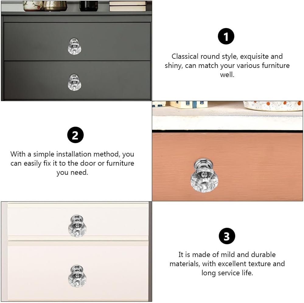 jojofuny Crystal Cabinet Knobs Set of 10 1.18 Inch Clear Acrylic Drawer Pulls with Durable Metal Base for Kitchen Bathroom Wardrobe and Home Decor
