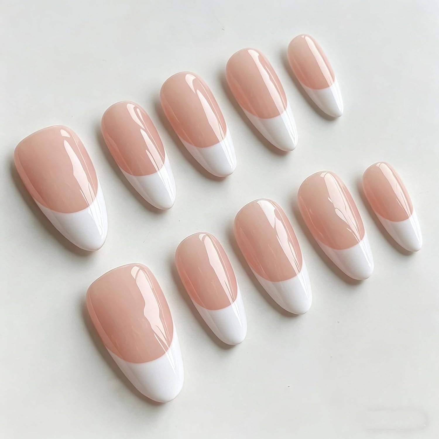 Luxury Press on Nails - Short Almond White French Tip