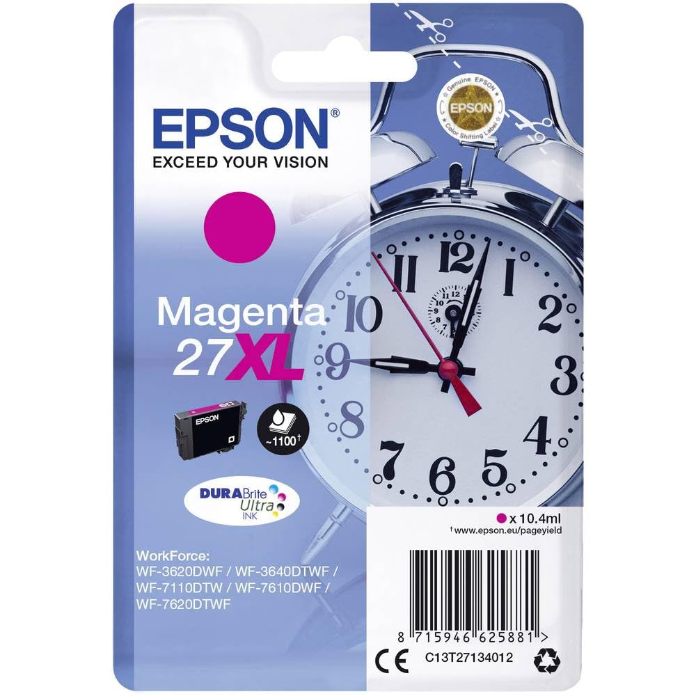 Epson Original 27XL Tinte Wecker (WF-3620DWF, WF-3640DTWF, WF-7110DTW, WF-7210DTW, WF-7610DWF, WF-7620DTWF, WF-7710DWF, WF-7715DWF, WF-7720DTWF), magenta