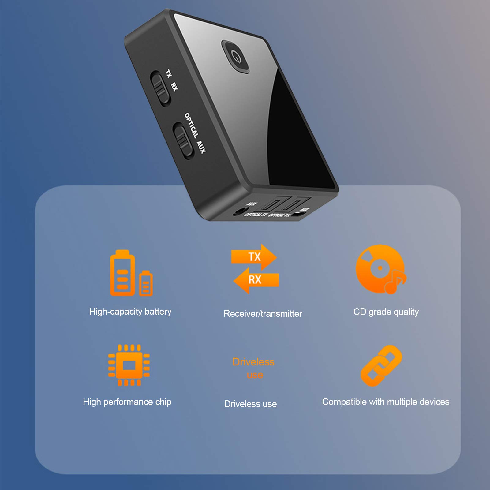 Transmetteur récepteur Bluetooth, adaptateur audio 2 en 1 sans fil Plug and Play 5.0 Bluetooth AUX 3,5 mm