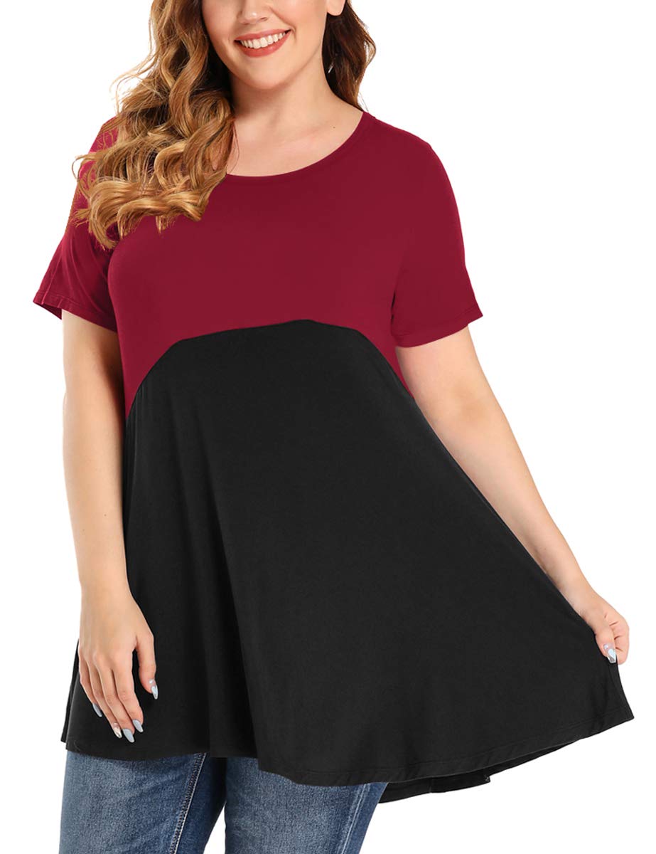 MONNURO Plus Size Women's Short Sleeve Color Block Tunic Top - Loose Casual Summer Tee For Leggings - View #12