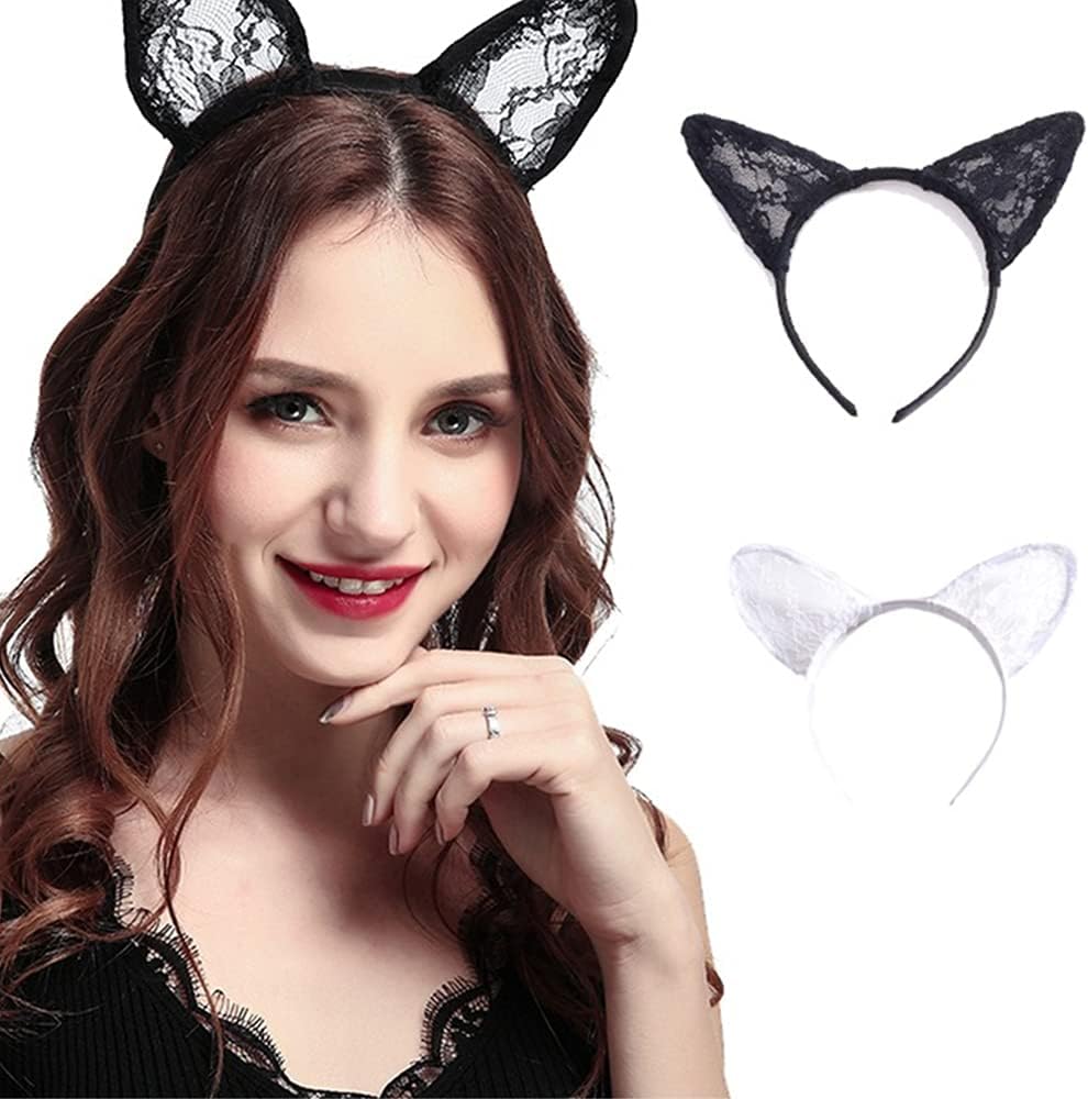 YERTTER Halloween Lace Cat Ears Headband Halloween Hair Accessories Sexy Headpieces Women Prom Cosplayer Party