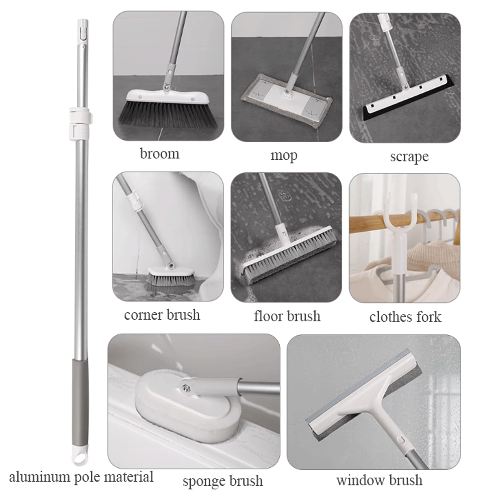 Juego de cepillos de Limpieza Cepillo de Suelo Multiusos unipolar, Juego de cepillos para Suelo, Escoba, Cepillo de Limpieza de Ventanas para Limpieza del hogar