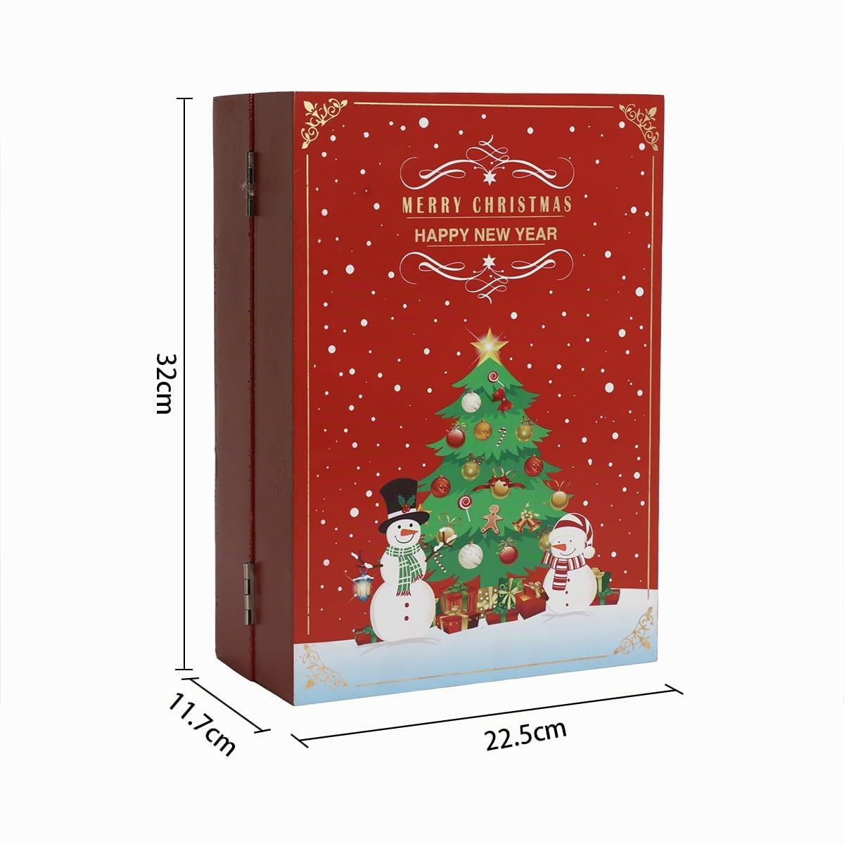 PE Weihnachten Adventskalender Buch Holz mit LEDs zum Befüllen 24 Schubladen Wiederverwendbare Weihnachten Countdown Adventskalender Weihnachtliche Dekoration Rentier Szene Kinder Erwachsene