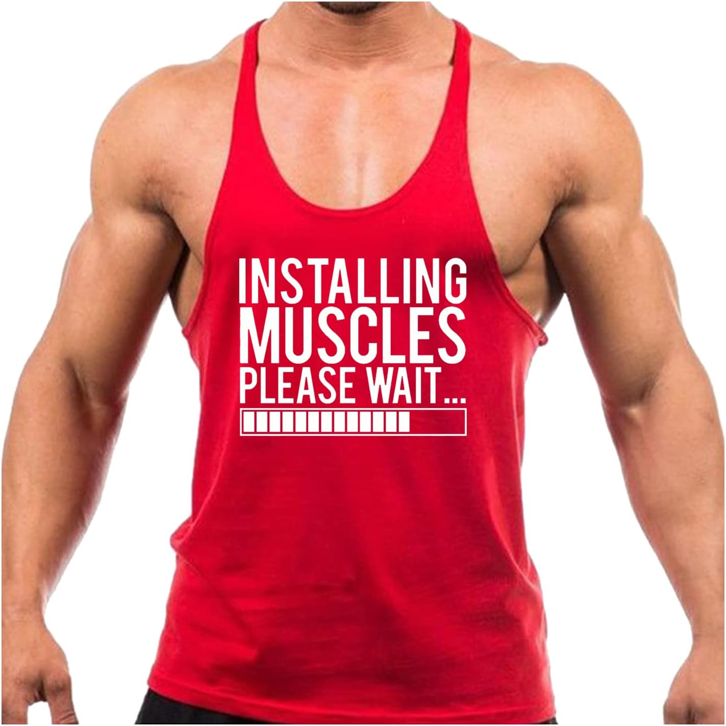 Crown Designs Installing Muscles Bodybuilding Weight-training Sports Stringer Vest Top with Y Back Racerback Fit for Men & Teens
