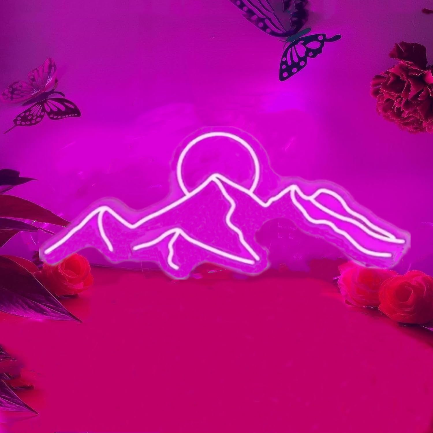 LED Decorative Pink Neon Sign USB Powered with Dimmable Switch for Wall Decor,Mountain Neon Light for Teen Girl Room Decor, Sunrise Sunset Wall Art Lamp Gifts for Friends, Partner,Mom — image 1