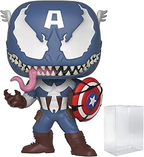 POP Marvel: Venom - Venomized Captain America Funko Pop Vinyl Figure (Bundled with Compatible Pop Box Protector Case), Multicolored, 3.75 inches