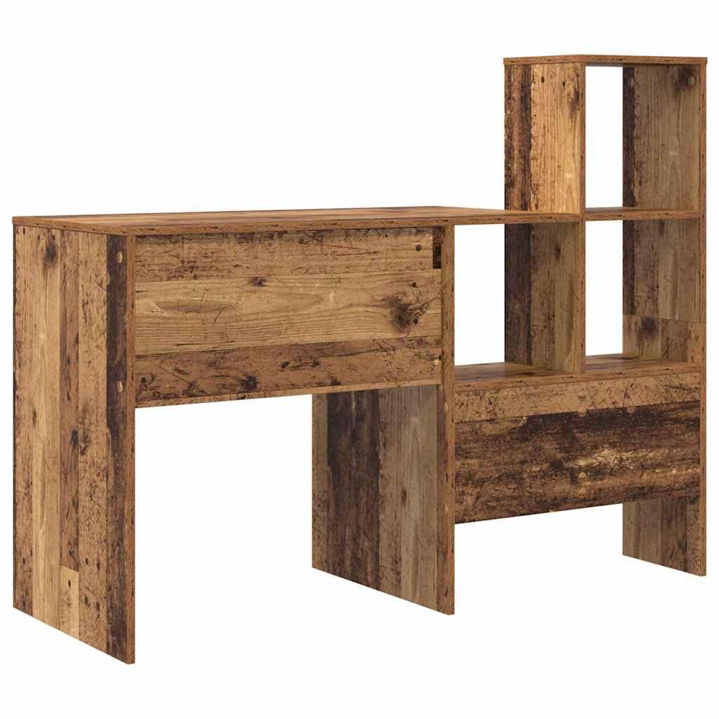 Scrivania con Scaffali Legno Vecchio 131,5x50x106,5 cm | Tavolo da lavoro compatto per ufficio a casa e studio, dotato di finitura opaca antiriflesso e ripiani integrati.