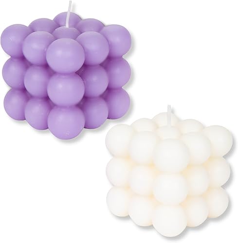 Miniatura 1 de Loftern Juego de 2 velas aromáticas de burbujas blancas (fresia) y morado (lavanda), hechas a mano, a base de cera de soja natural, velas de forma