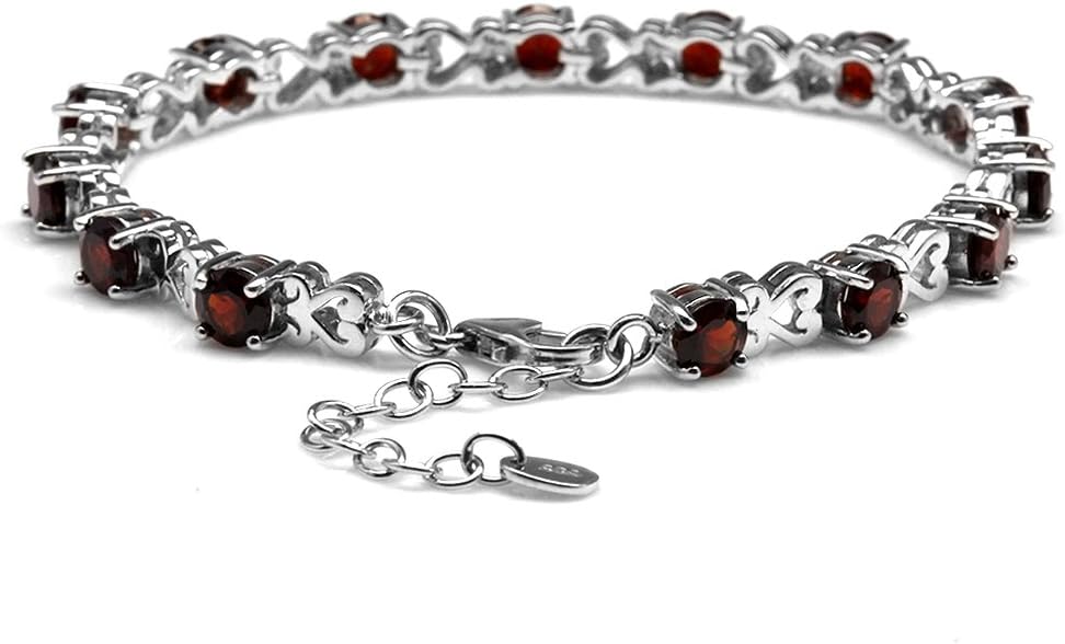 Silvershake 5MM Round Shape Gemstone White Gold Plated or Yellow Gold Plated 925 Sterling Silver Heart Victorian Style 7 to 8.5 Inch Adjustable Bracelet Jewelry for Women