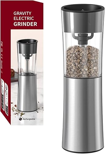 ORIJOYNA Gravity - Molinillo eléctrico de sal y pimienta - Molinillo de pimienta recargable - Molinos de pimienta y sal con 5 niveles de grosor