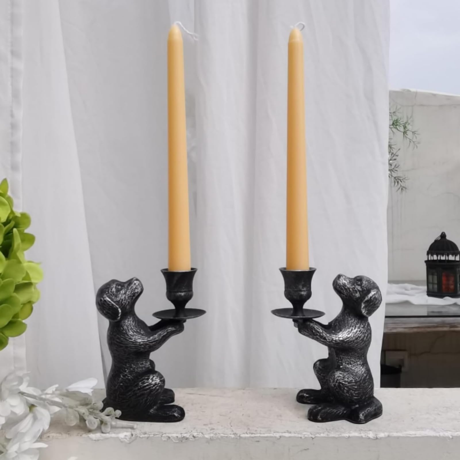 Photo 1 of Acellegic 2 Pack Resin Dog Taper Candle Holder Cute Animal Candlestick Stand for Home Decor, Table Centerpiece, Candlelight Dinner, Farmhouse Rustic Room Decoration