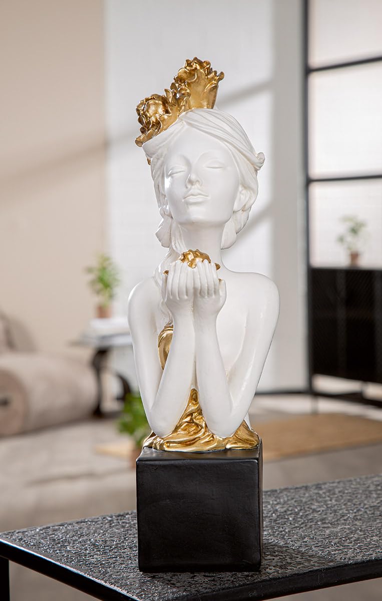 GILDE White Resin Woman Rose Love Sculpture 42cm Tall