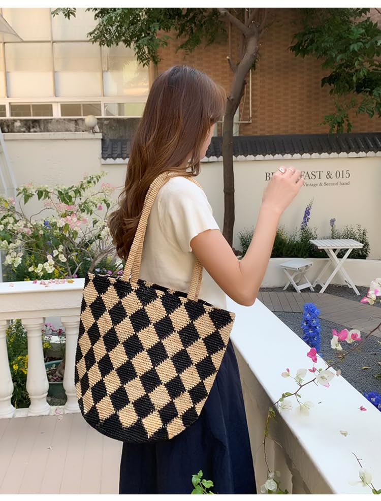 Raffia Straw Woven Handbag Shoulder Bucket Bag Hollow Totes Clutch Hobo Beach Vacation Travel Large Versatile Chic Summer4