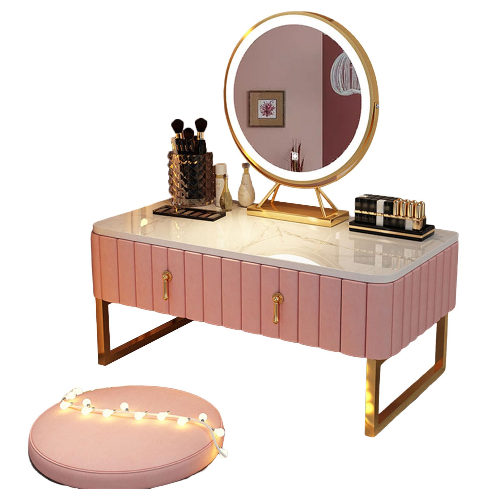 asdchZen Makeup Vanity Table With Led Mirror Adjustable Brightness Storage Drawers 3 Color Options Modern Design For Bedroom & Dressing Room