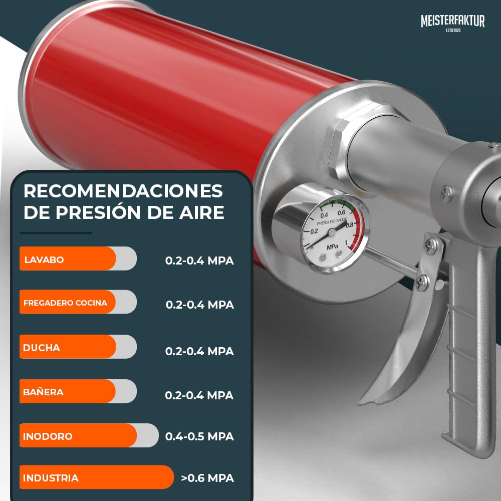 Bomba de limpieza de tuberías XXL [8 bares] - Bomba de drenaje para una limpieza eficaz de tuberías - Limpiador de tuberías de aire comprimido ideal para industria, cocina, baño e inodoro