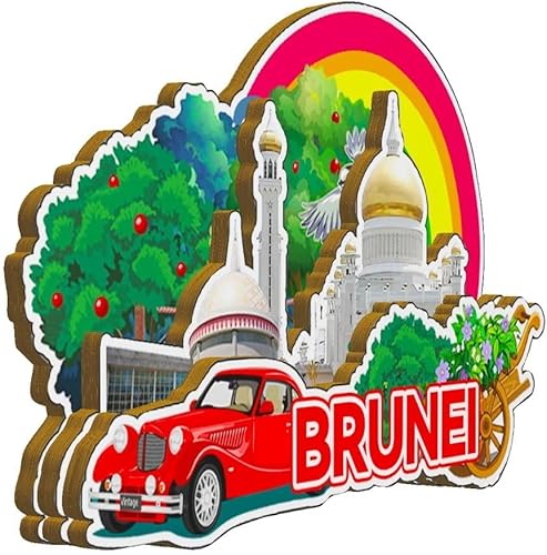 Miniatura 2 de Imán de Brunei Brunei para nevera de madera 3D, monumentos de viaje, coleccionables, recuerdos, decoración hecha a mano -3108